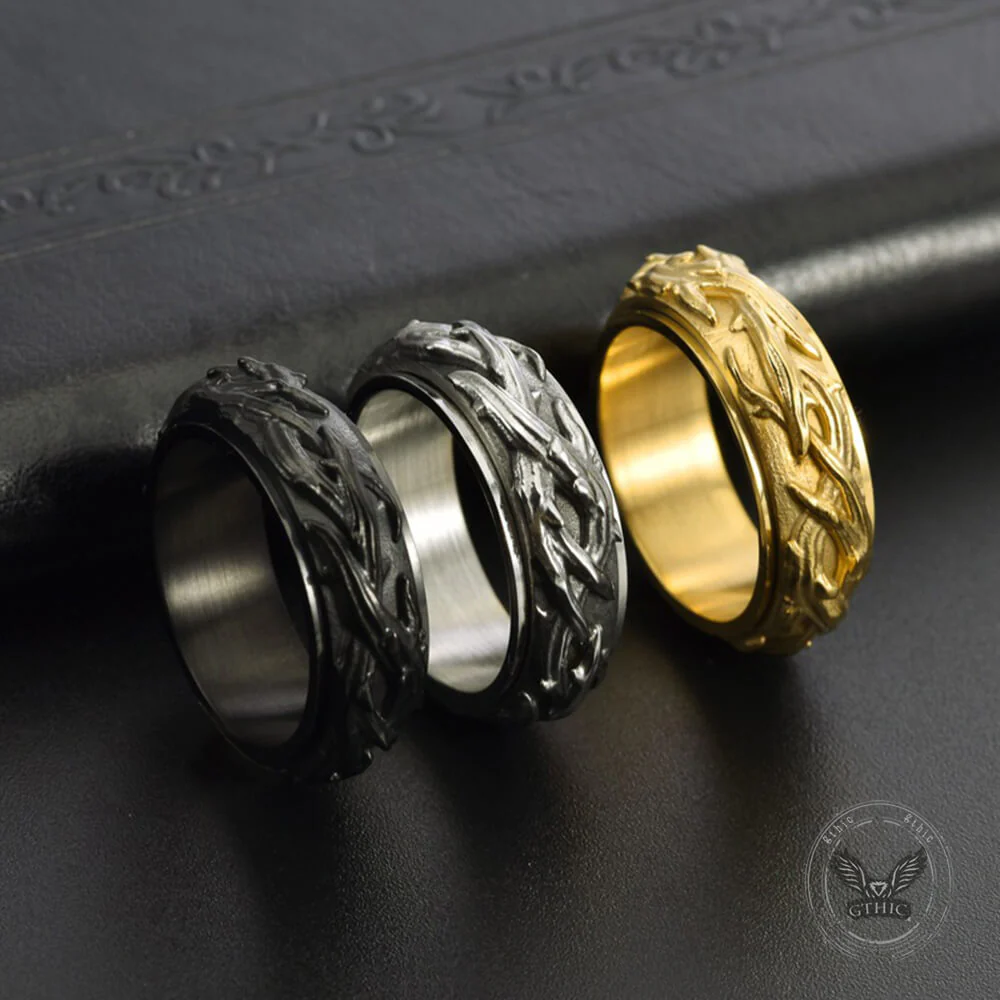 Vintage Thorn Vine Stainless Steel Spinner Ring
