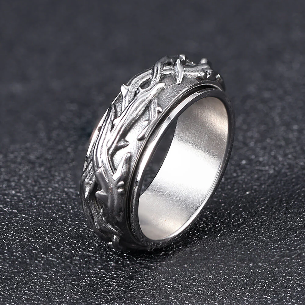 Vintage Thorn Vine Stainless Steel Spinner Ring