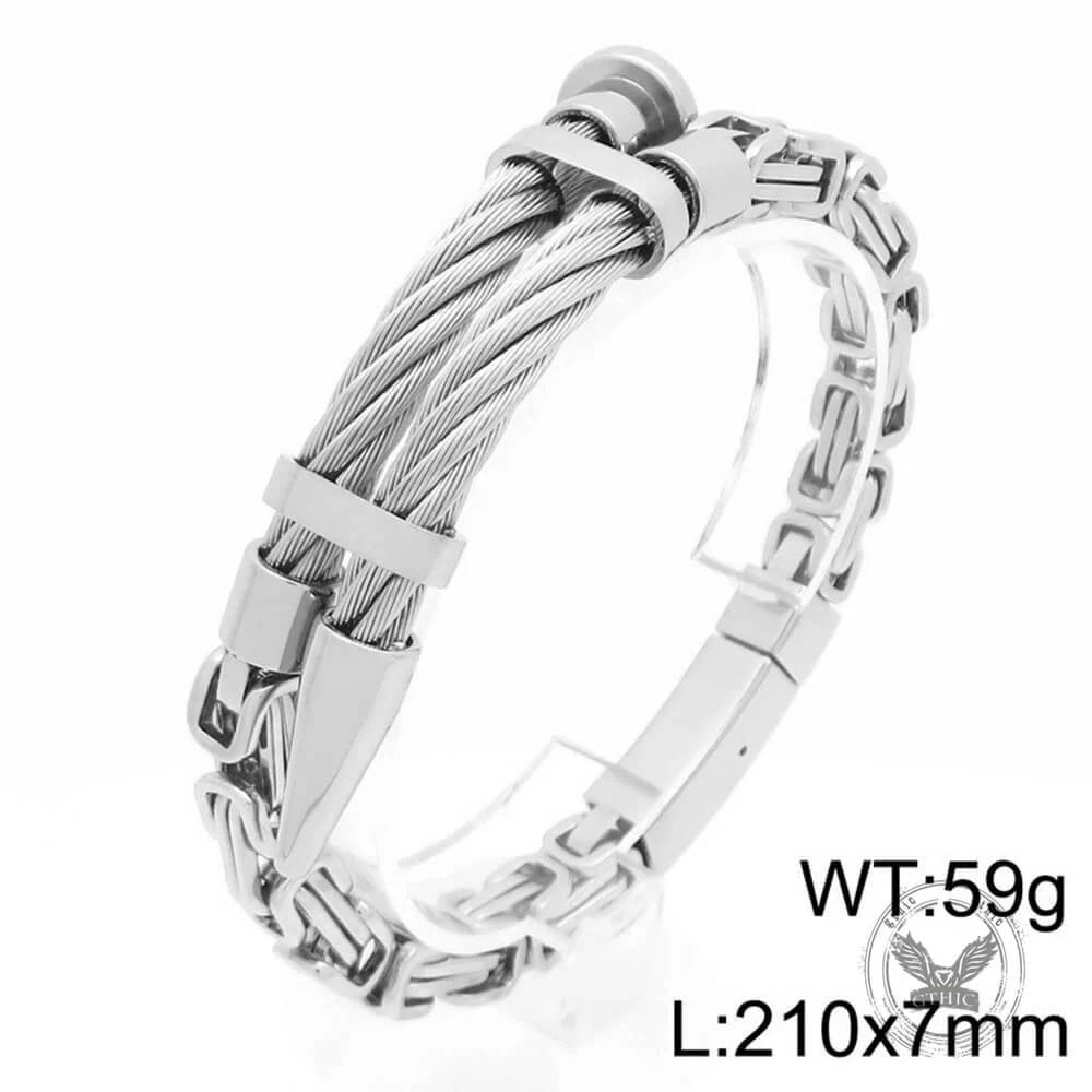 Creative Punk Wire Nail Stainless Steel Byzantine Bracelet