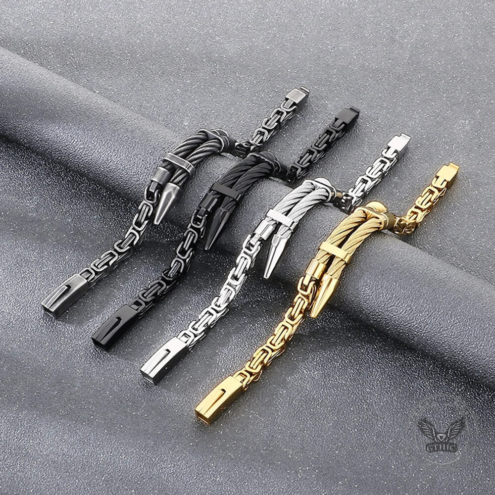 Creative Punk Wire Nail Stainless Steel Byzantine Bracelet