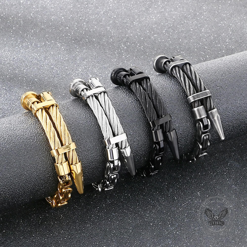 Creative Punk Wire Nail Stainless Steel Byzantine Bracelet