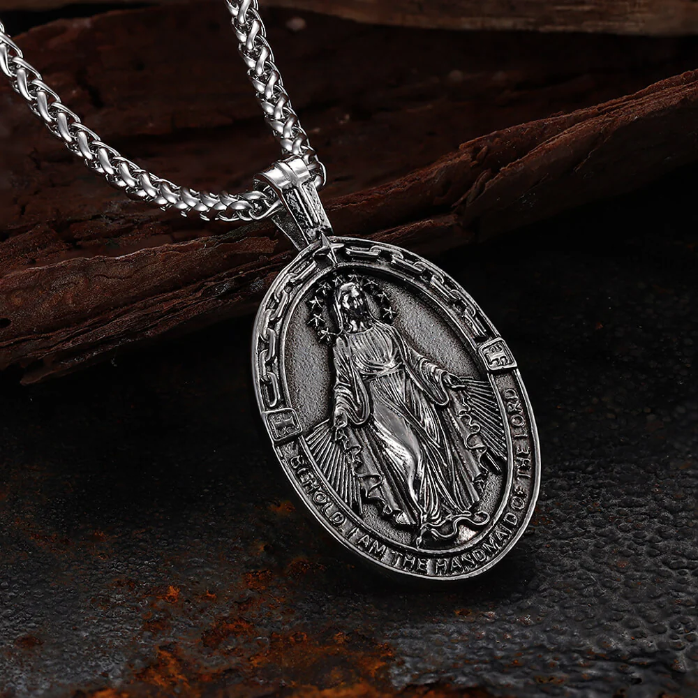 Vintage Virgin Mary Stainless Steel Religion Pendant