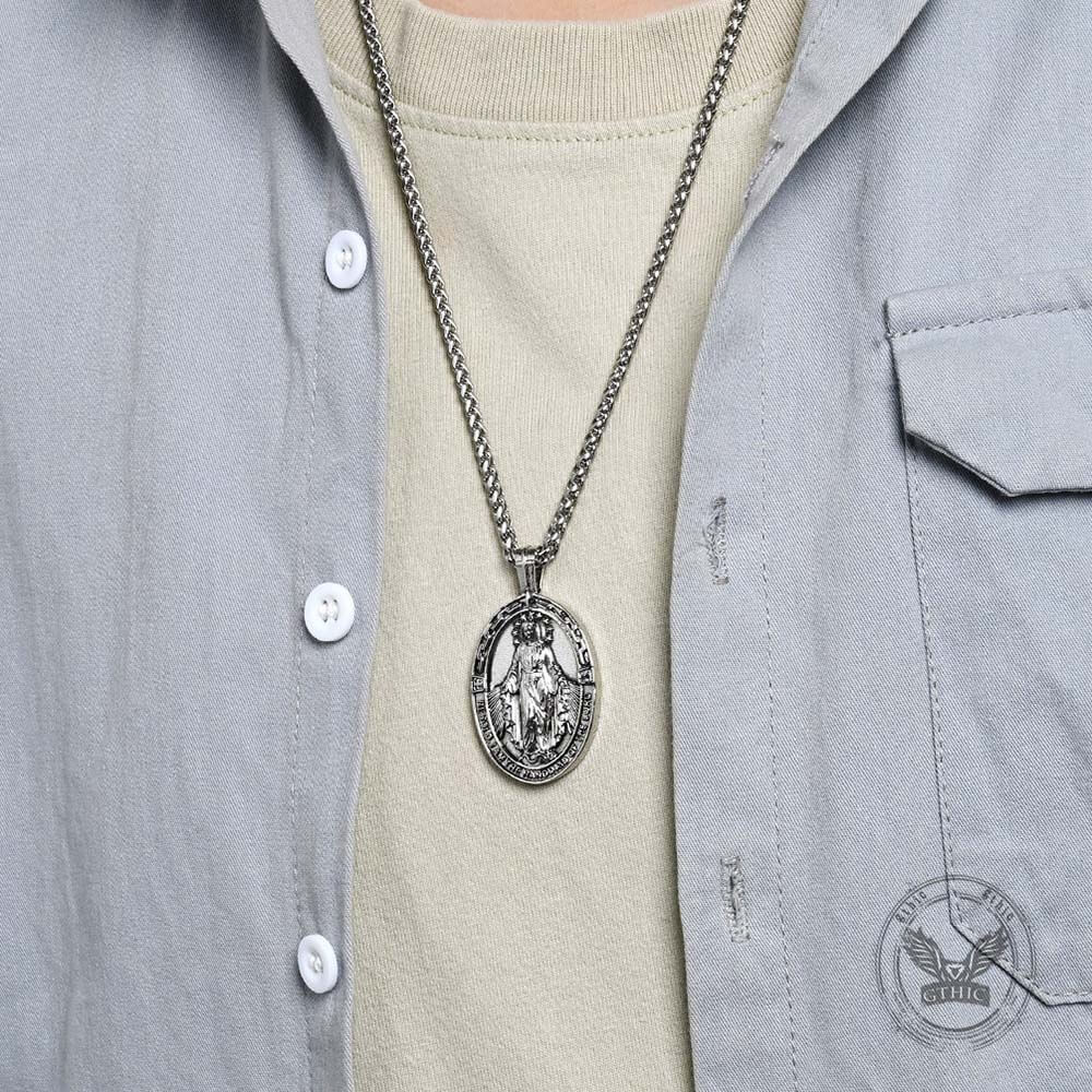 Vintage Virgin Mary Stainless Steel Religion Pendant