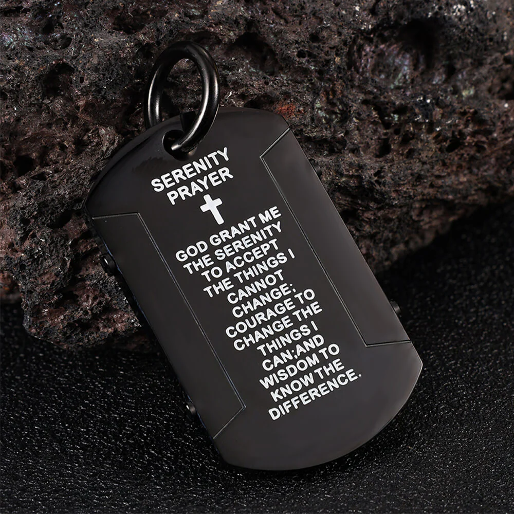 Cross Serenity Prayer Stainless Steel Military Tag Pendant