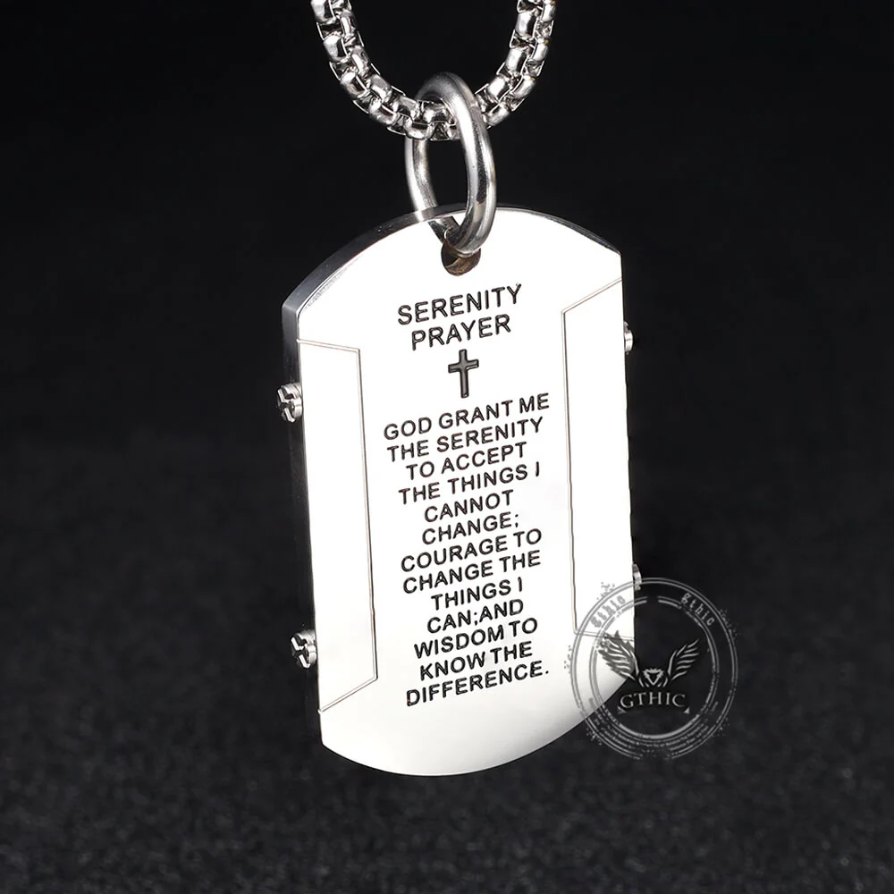 Cross Serenity Prayer Stainless Steel Military Tag Pendant
