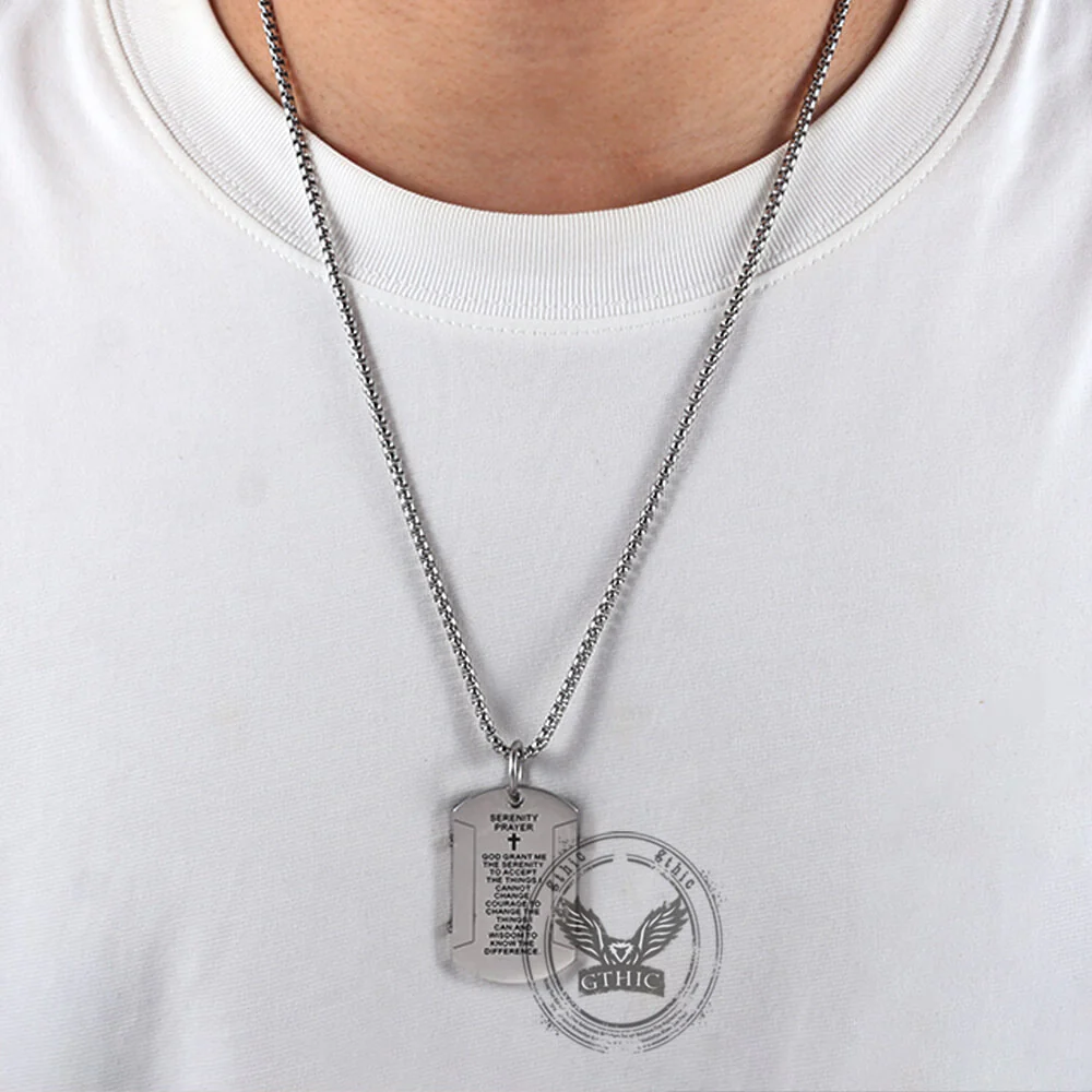 Cross Serenity Prayer Stainless Steel Military Tag Pendant