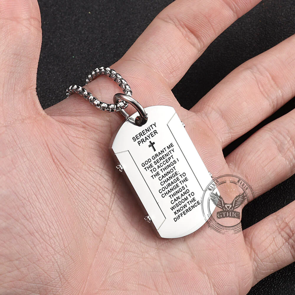 Cross Serenity Prayer Stainless Steel Military Tag Pendant