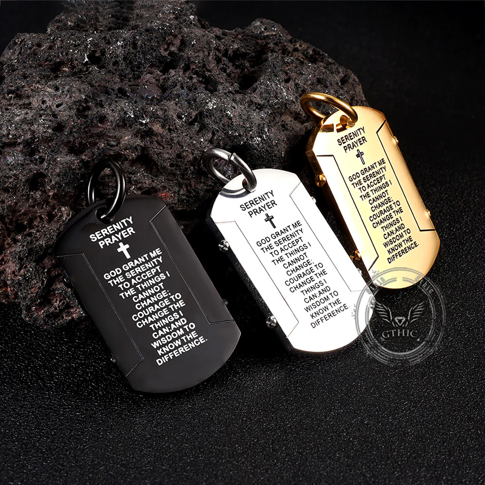 Cross Serenity Prayer Stainless Steel Military Tag Pendant
