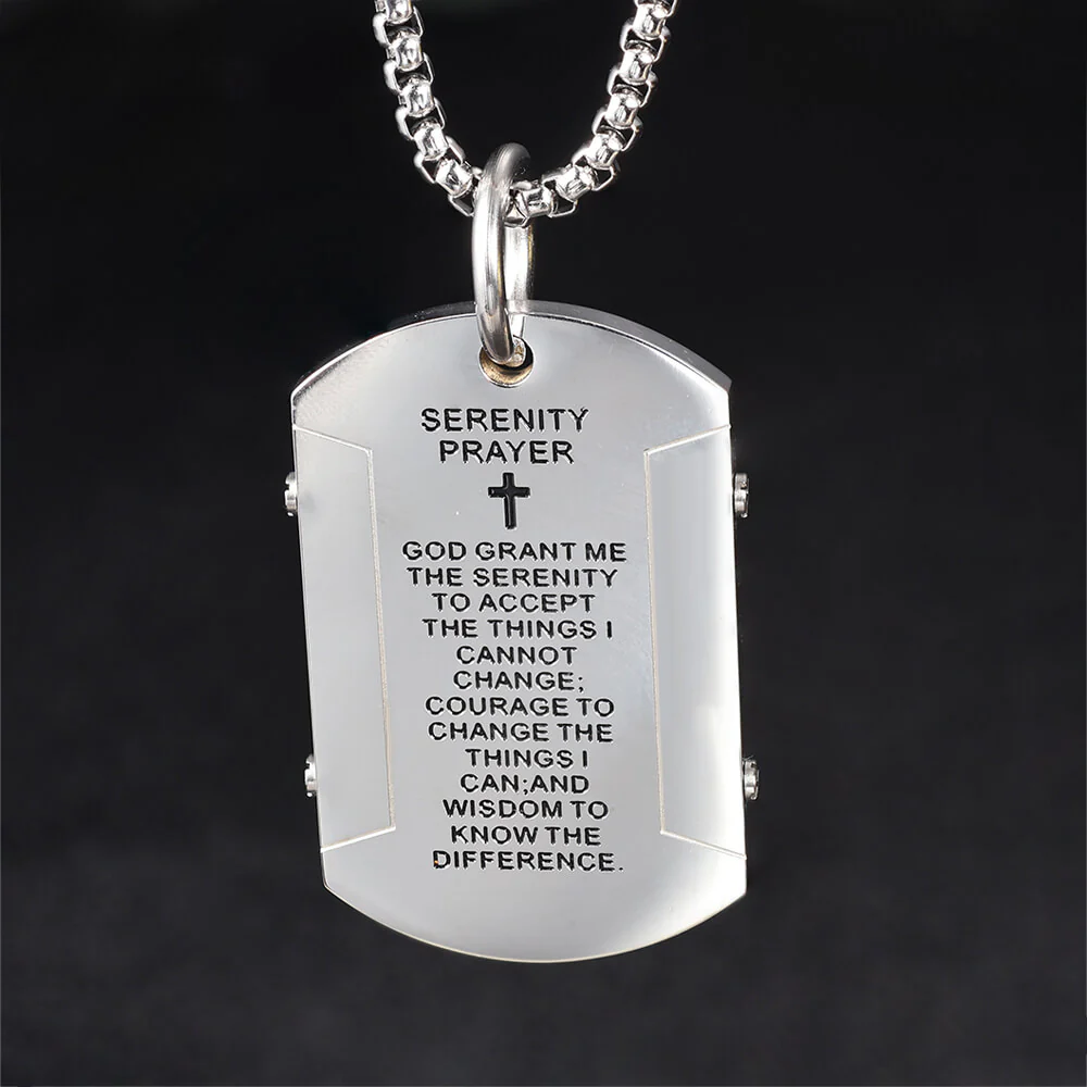 Cross Serenity Prayer Stainless Steel Military Tag Pendant