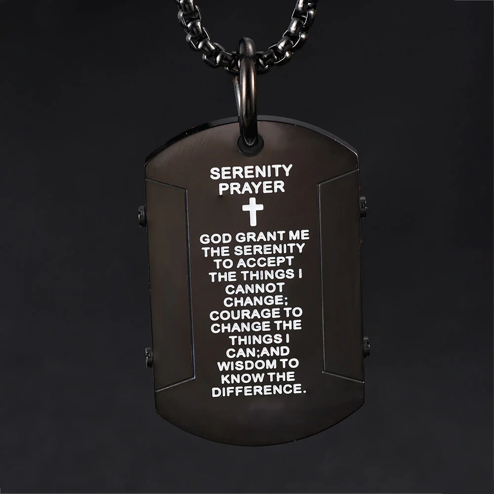 Cross Serenity Prayer Stainless Steel Military Tag Pendant
