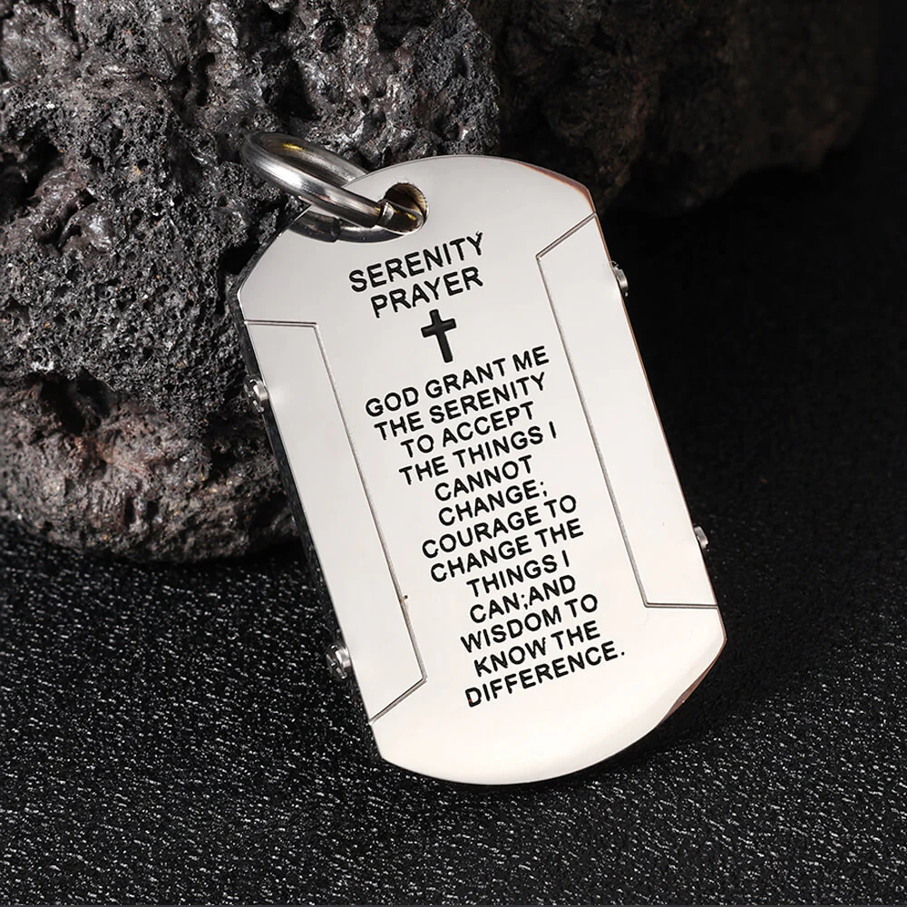 Cross Serenity Prayer Stainless Steel Military Tag Pendant