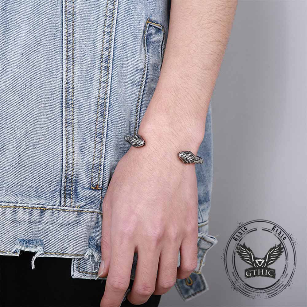 Punk Double Wolf Head Stainless Steel Open Bracelet
