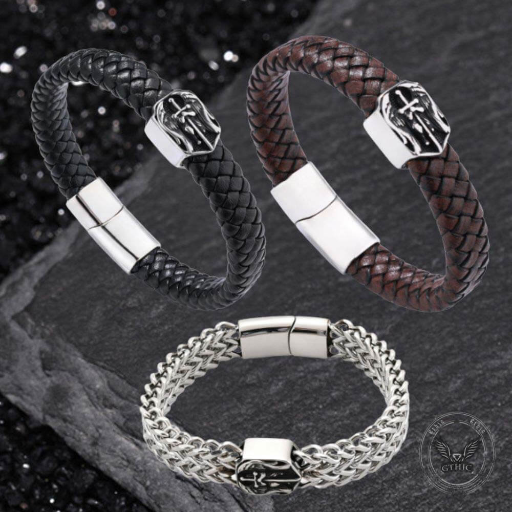 18669-punk-st.-michael-archangel-woven-leather-stainless-steel-bracelet-3.jpg Punk St. Michael Archangel Woven Leather Stainless Steel Bracelet