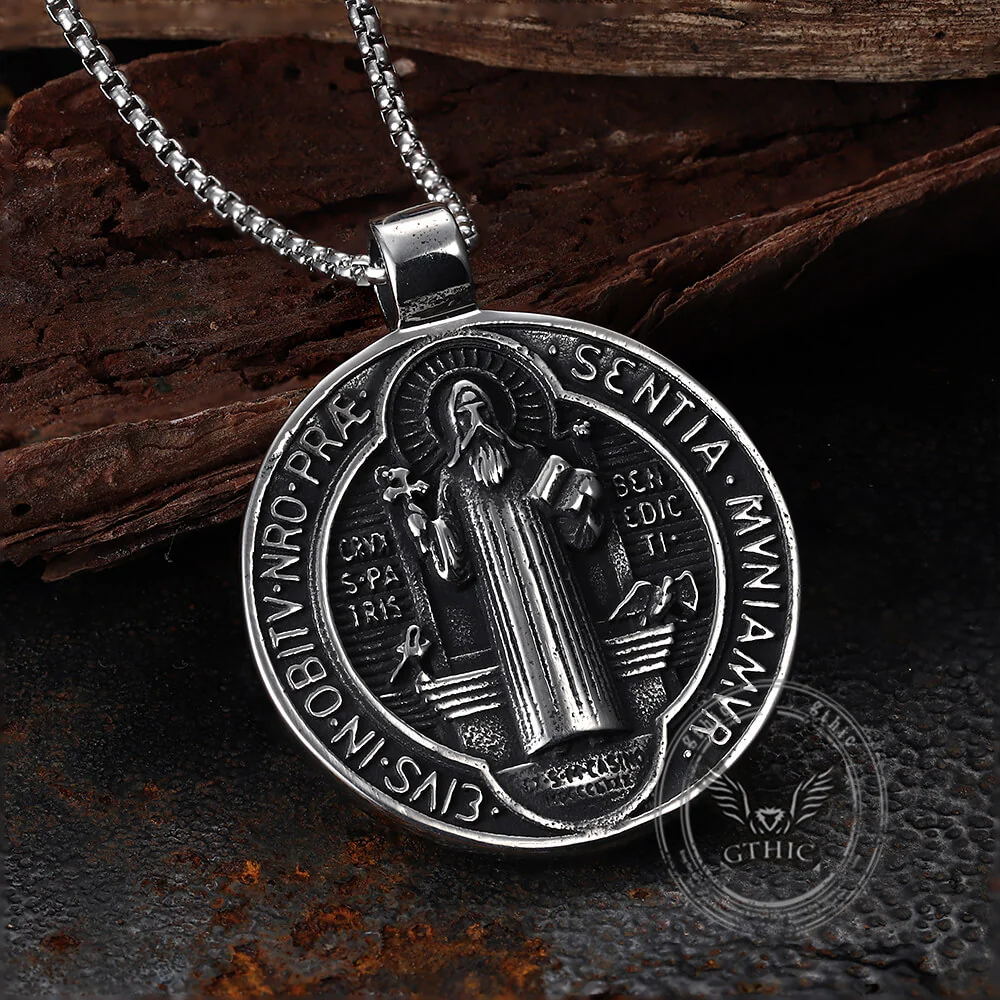 Vintage St. Benedict Medal Stainless Steel Pendant