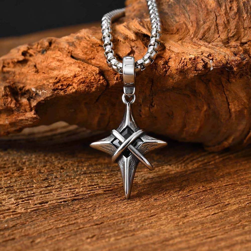 Hip Hop Gem Four-Pointed Star Stainless Steel Pendant