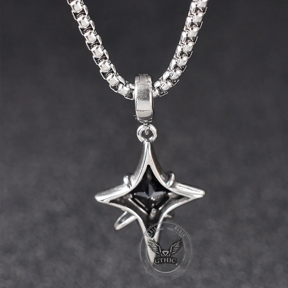 Hip Hop Gem Four-Pointed Star Stainless Steel Pendant