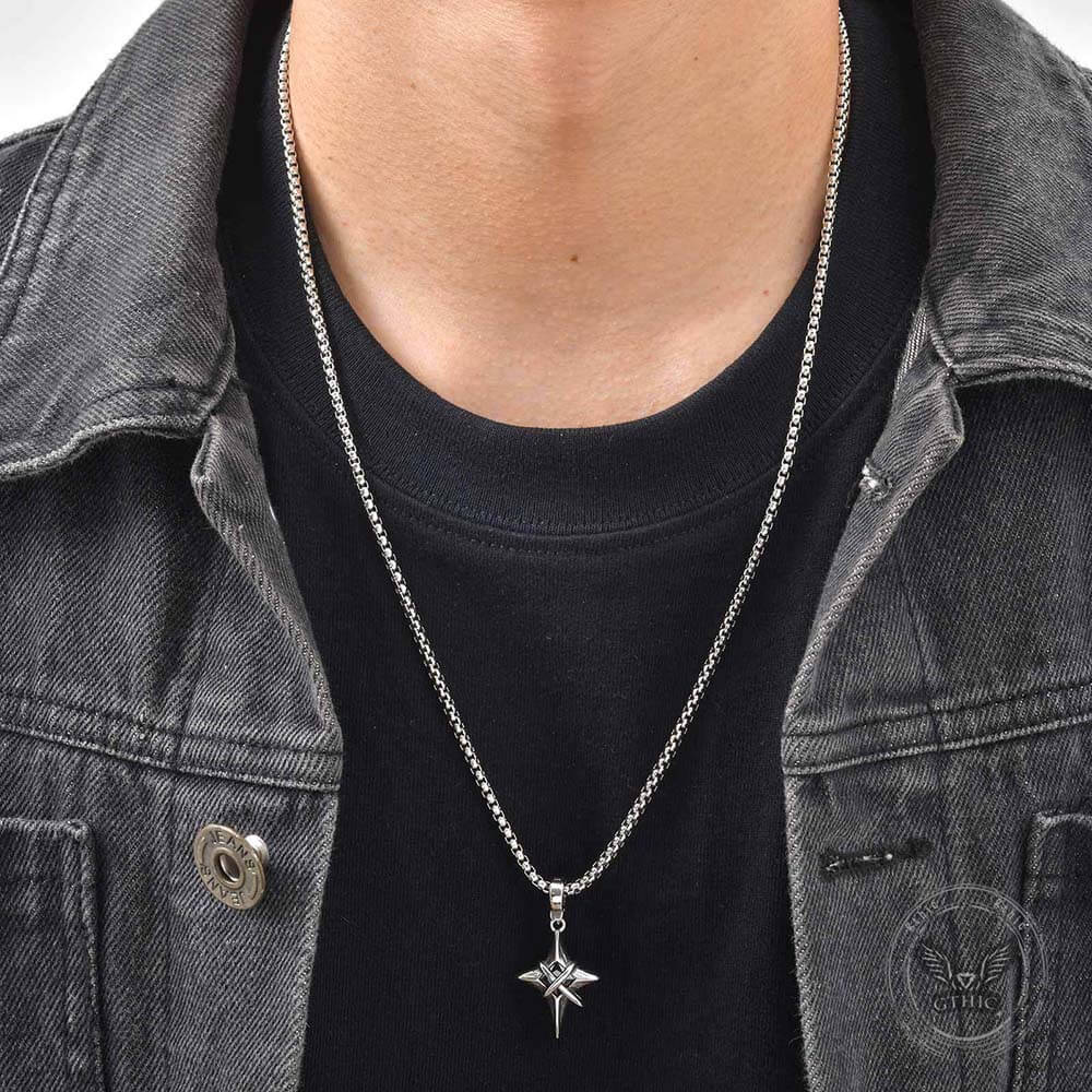 Hip Hop Gem Four-Pointed Star Stainless Steel Pendant