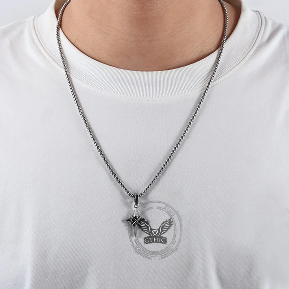 Hip Hop Gem Four-Pointed Star Stainless Steel Pendant