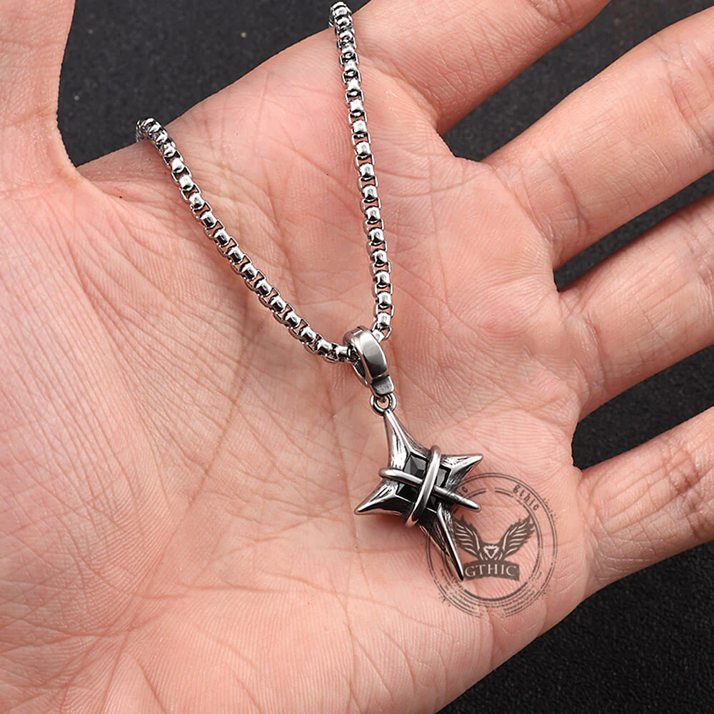 Hip Hop Gem Four-Pointed Star Stainless Steel Pendant