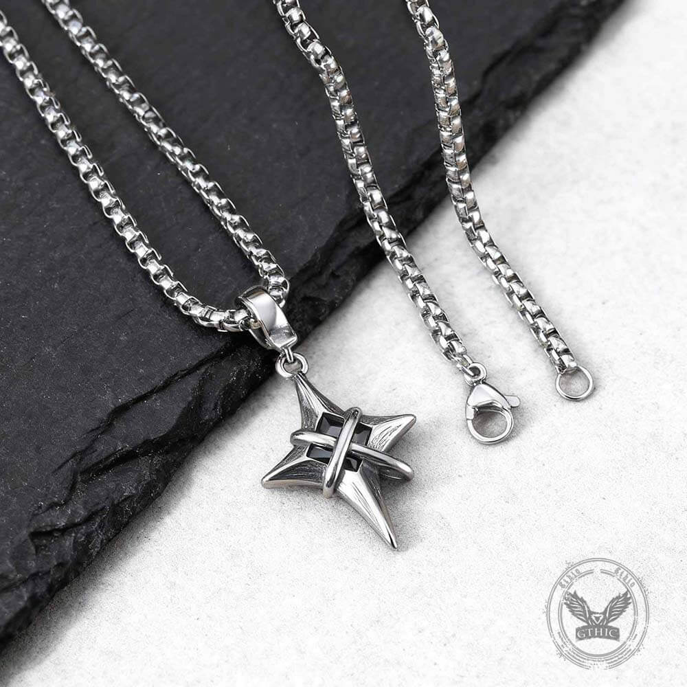 Hip Hop Gem Four-Pointed Star Stainless Steel Pendant