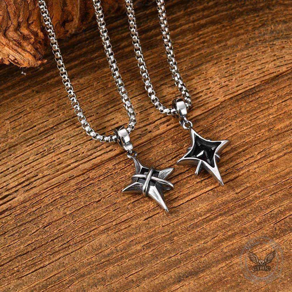 Hip Hop Gem Four-Pointed Star Stainless Steel Pendant