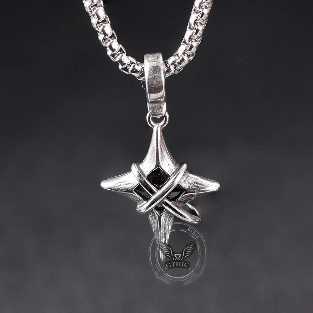 Hip Hop Gem Four-Pointed Star Stainless Steel Pendant