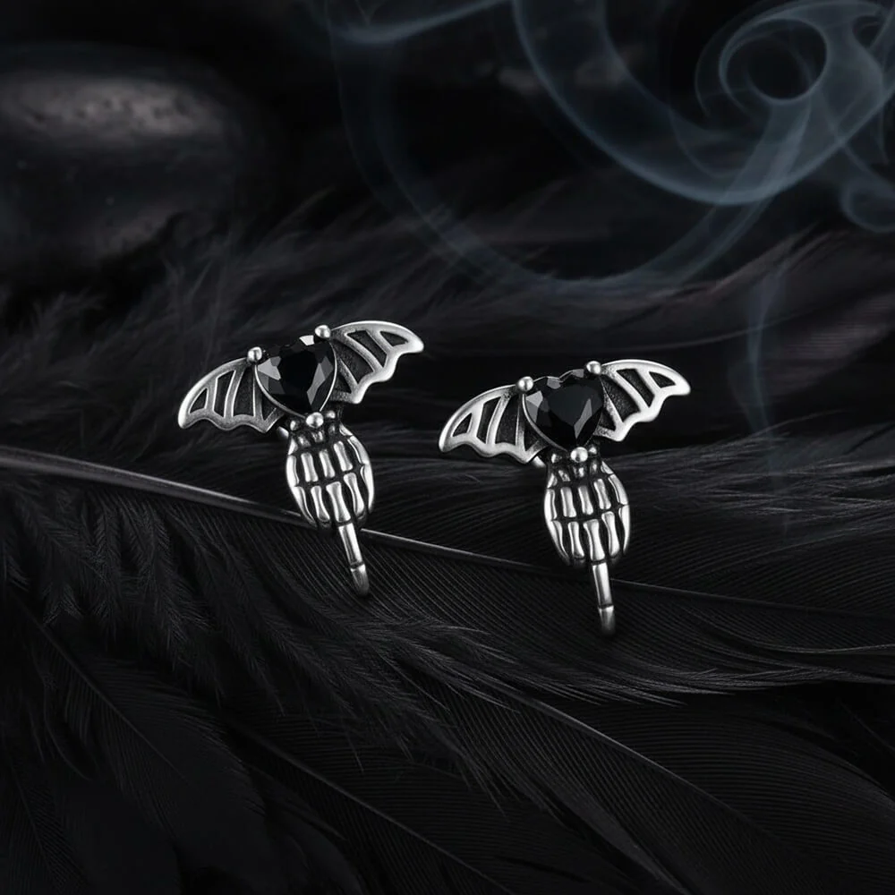 Punk Claw Black Zircon Wing Stainless Steel Screw Earrings