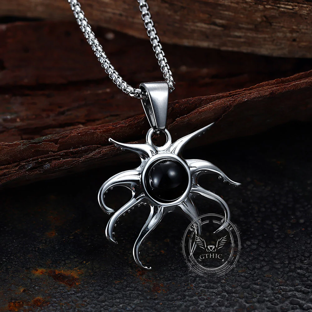 Fashion Black Gem Octopus Stainless Steel Marine Pendant