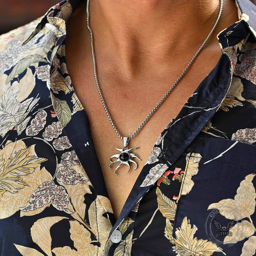 Fashion Black Gem Octopus Stainless Steel Marine Pendant
