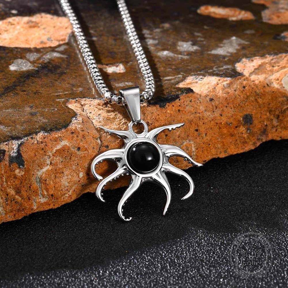 Fashion Black Gem Octopus Stainless Steel Marine Pendant