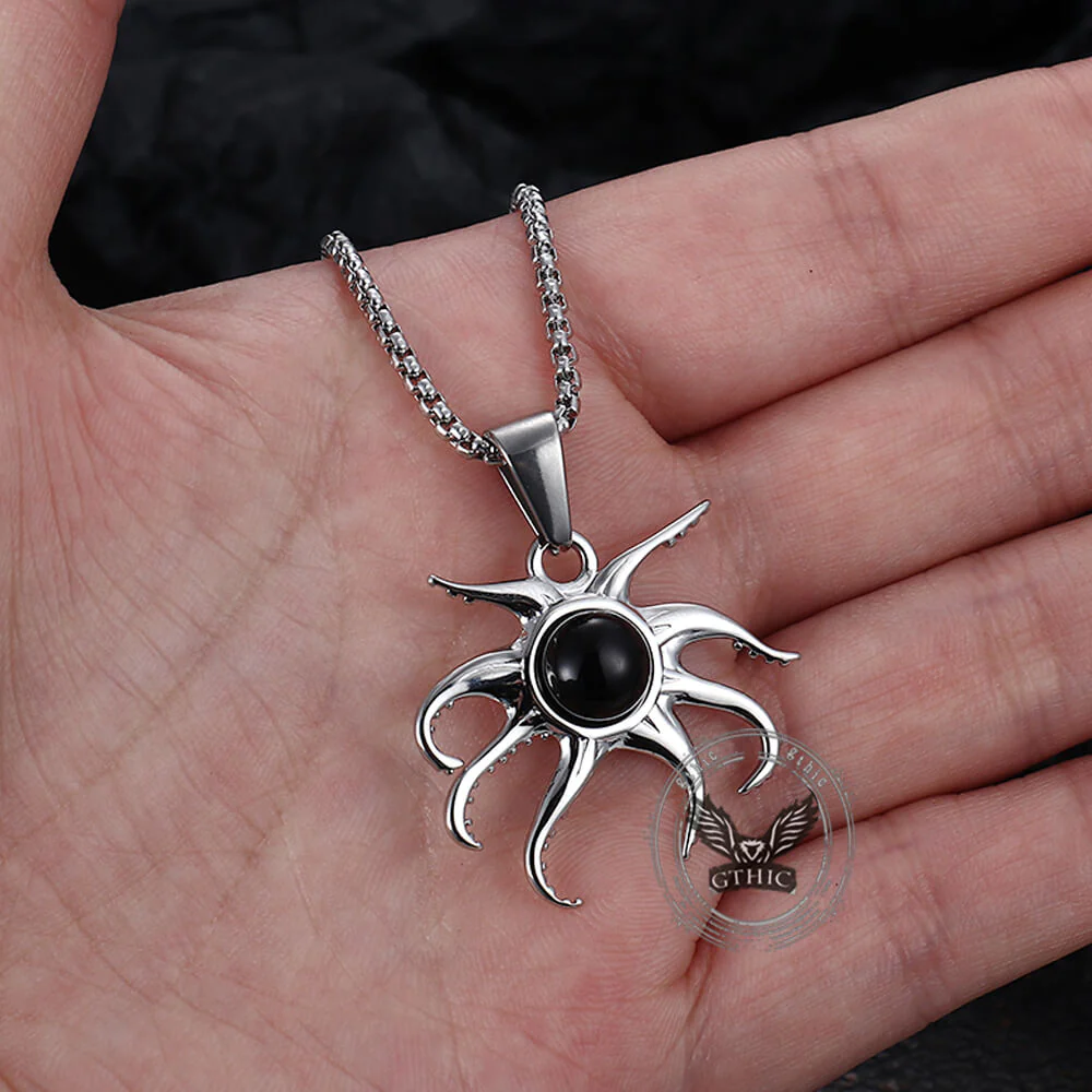 Fashion Black Gem Octopus Stainless Steel Marine Pendant