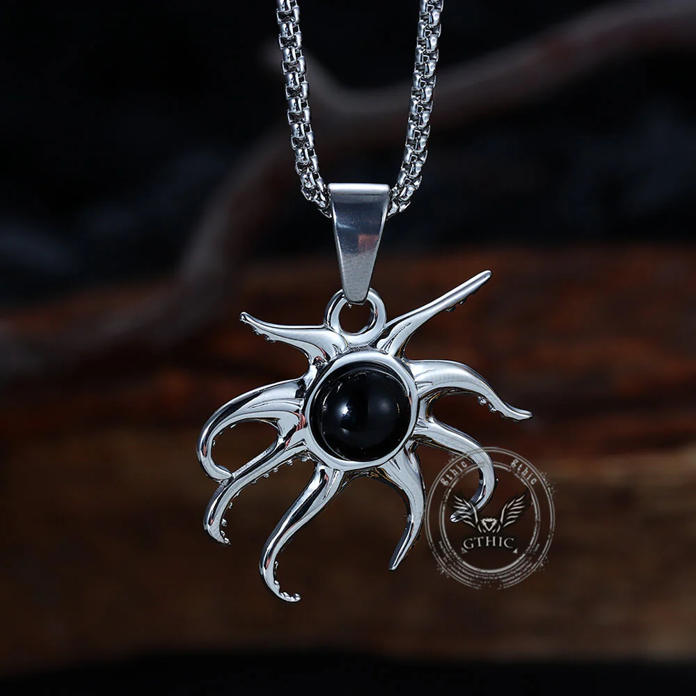 Fashion Black Gem Octopus Stainless Steel Marine Pendant