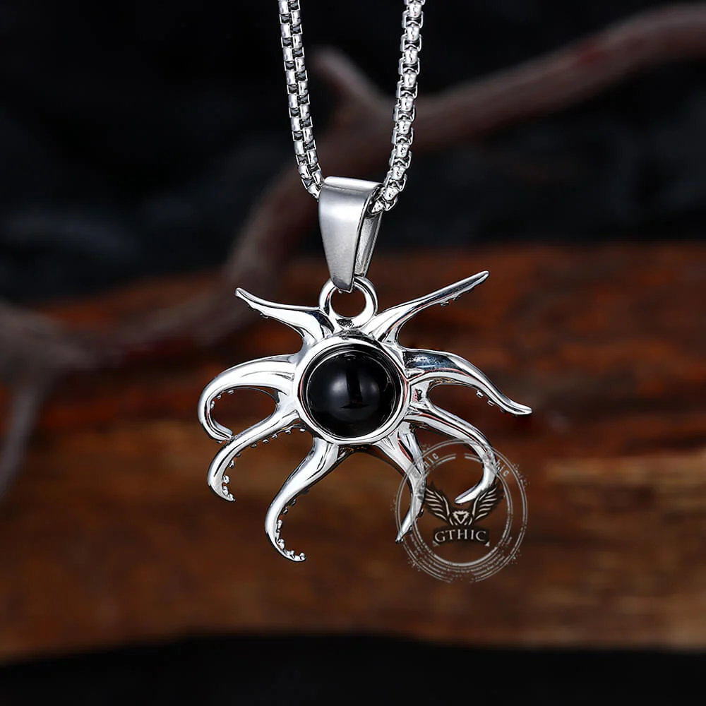 Fashion Black Gem Octopus Stainless Steel Marine Pendant