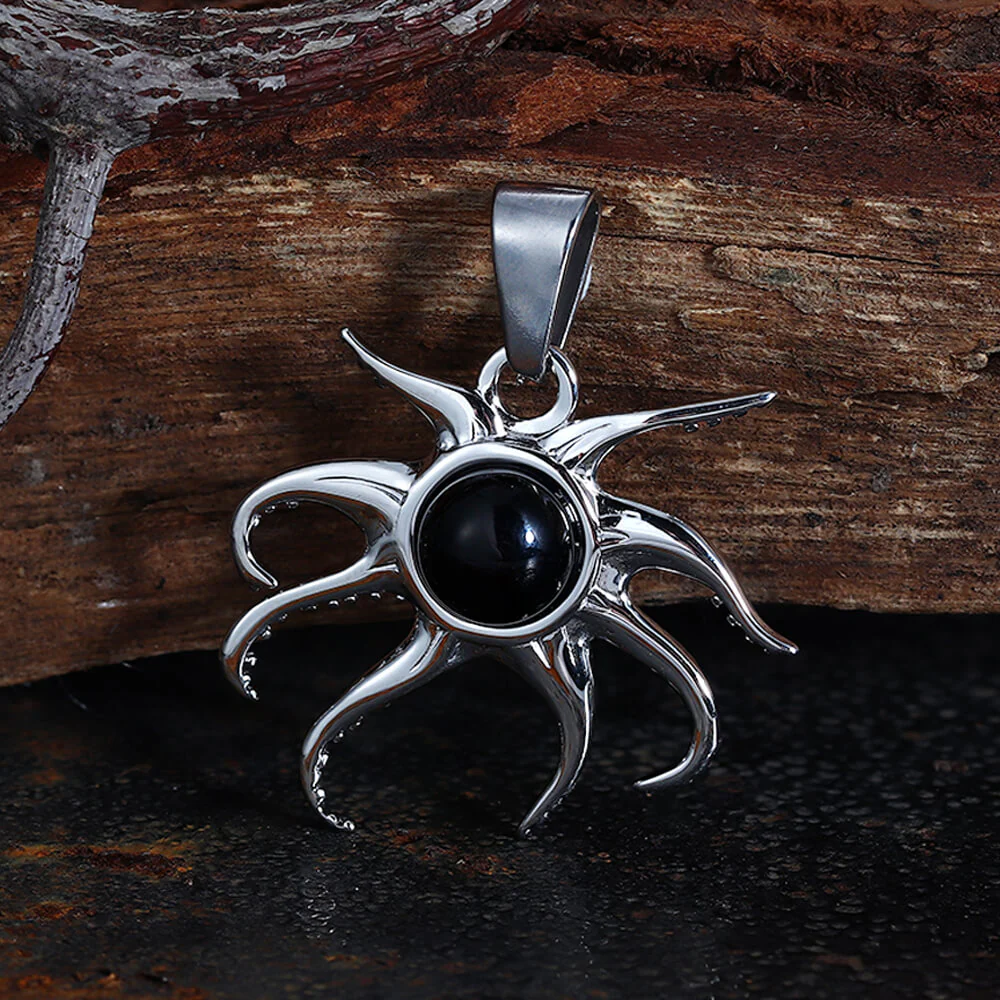 Fashion Black Gem Octopus Stainless Steel Marine Pendant