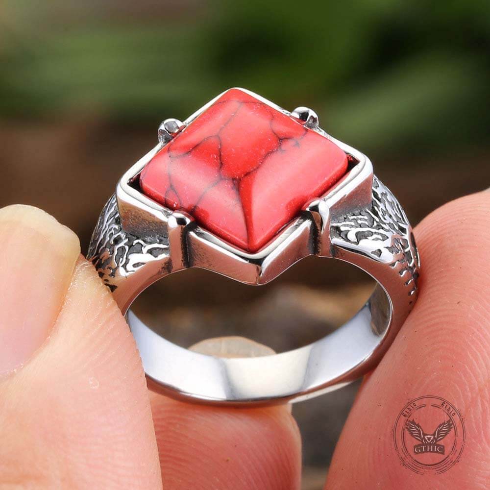 Vintage Square Gemstone Stainless Steel Versatile Ring
