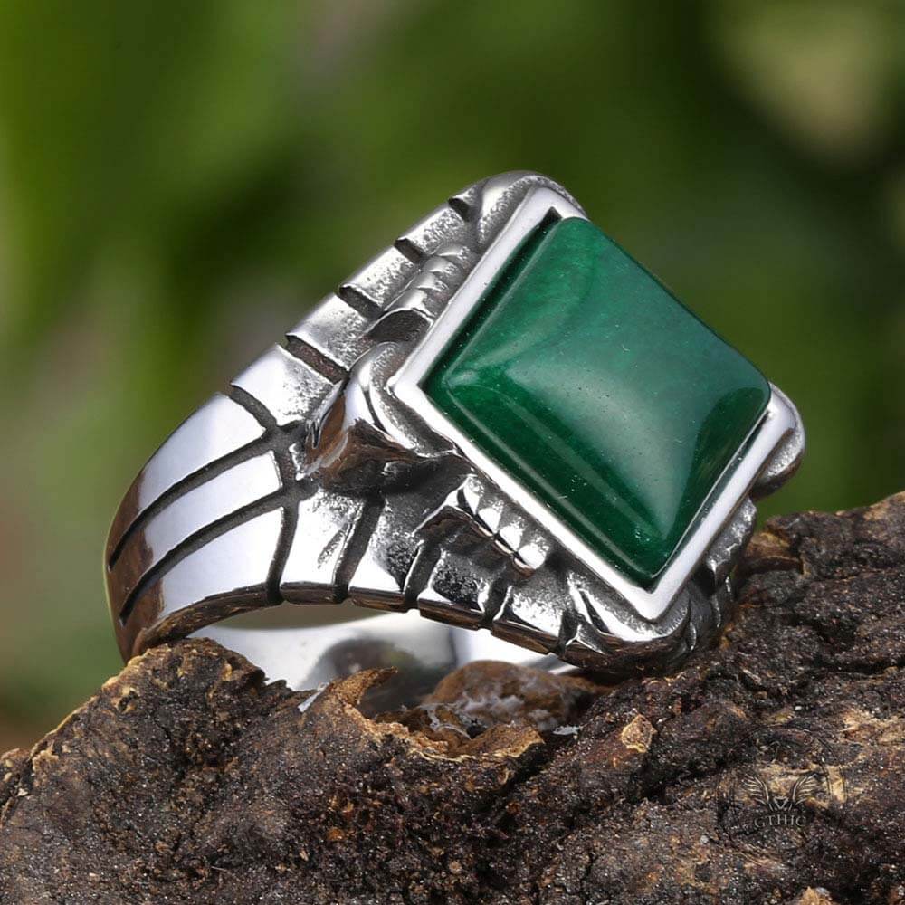 Vintage Square Gemstone Stainless Steel Versatile Ring