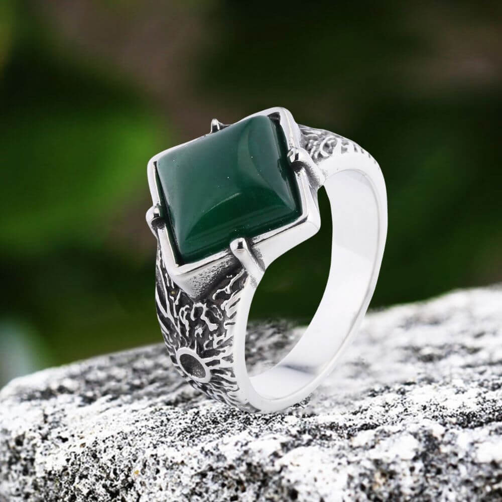 Vintage Square Gemstone Stainless Steel Versatile Ring