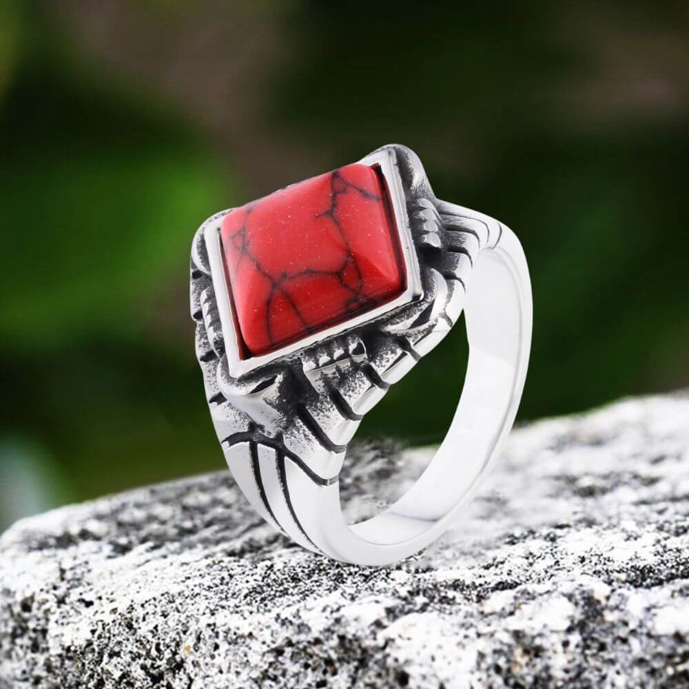 Vintage Square Gemstone Stainless Steel Versatile Ring