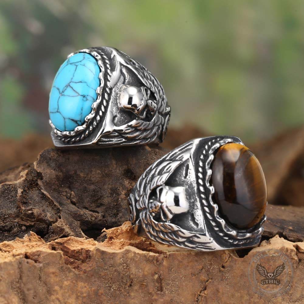 Personalized Vintage Turquoise Stainless Steel Skull Ring