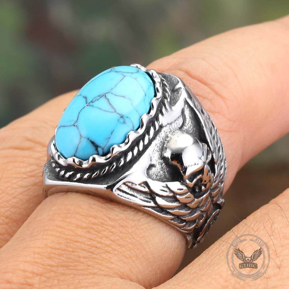 Personalized Vintage Turquoise Stainless Steel Skull Ring