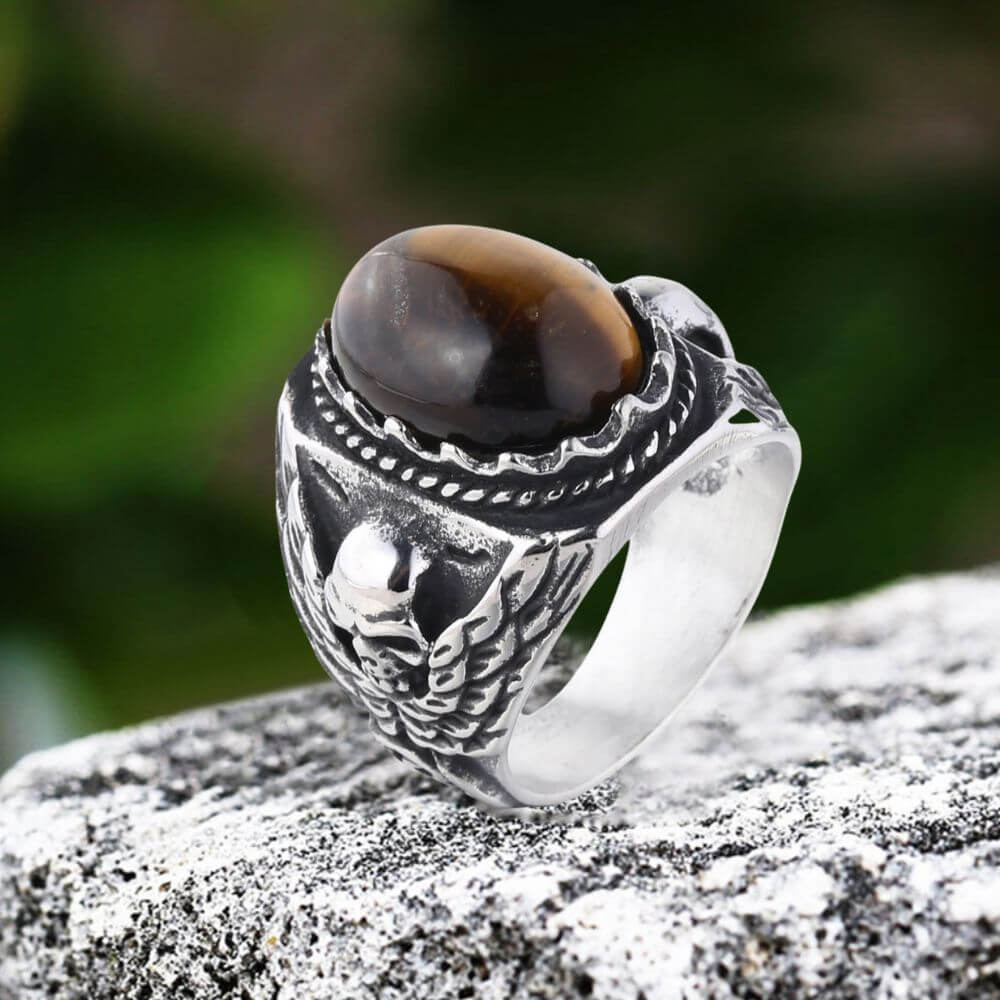 Personalized Vintage Turquoise Stainless Steel Skull Ring