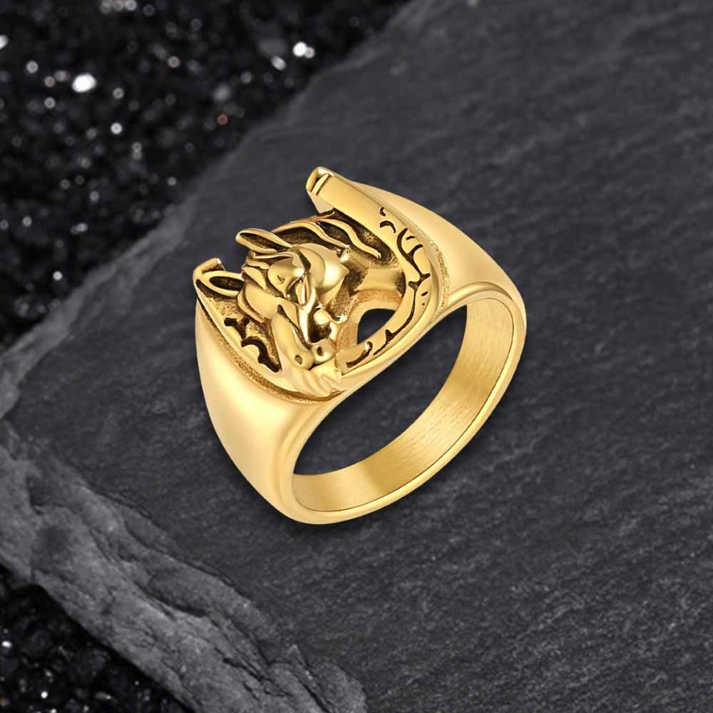 Vintage Horseshoe Horse Head Stainless Steel Ring