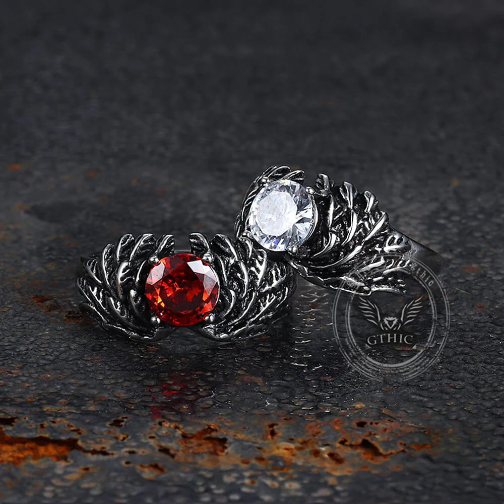 Vintage Gem-Set Wing Design Stainless Steel Ring