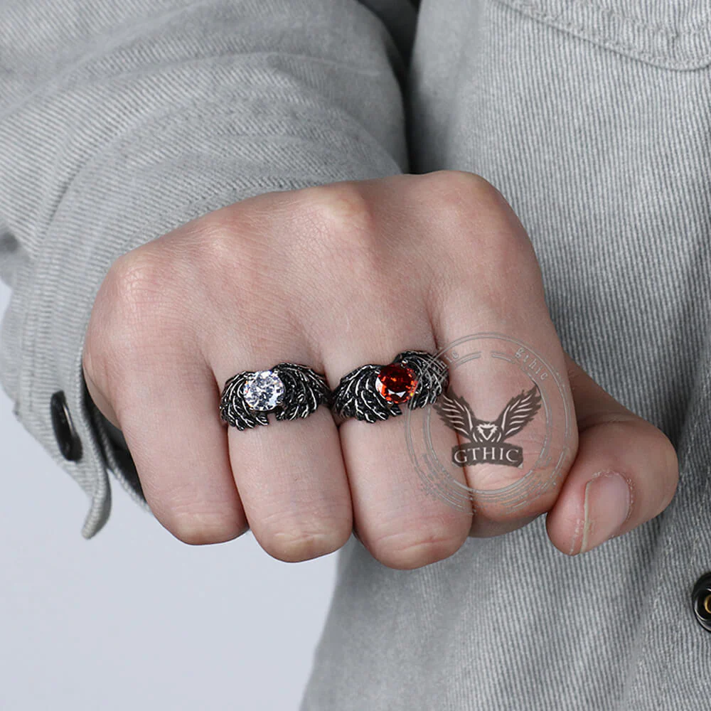 Vintage Gem-Set Wing Design Stainless Steel Ring