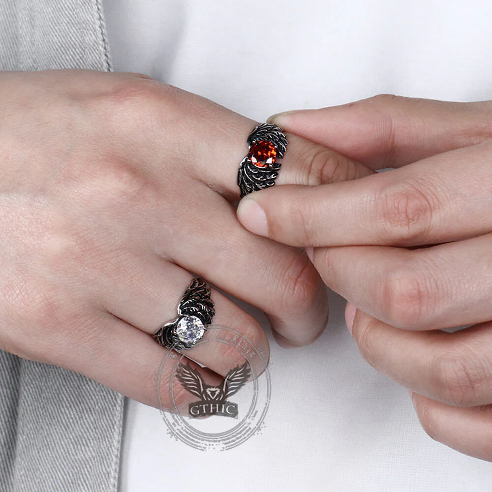 Vintage Gem-Set Wing Design Stainless Steel Ring