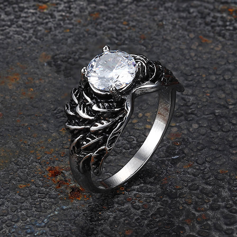 Vintage Gem-Set Wing Design Stainless Steel Ring