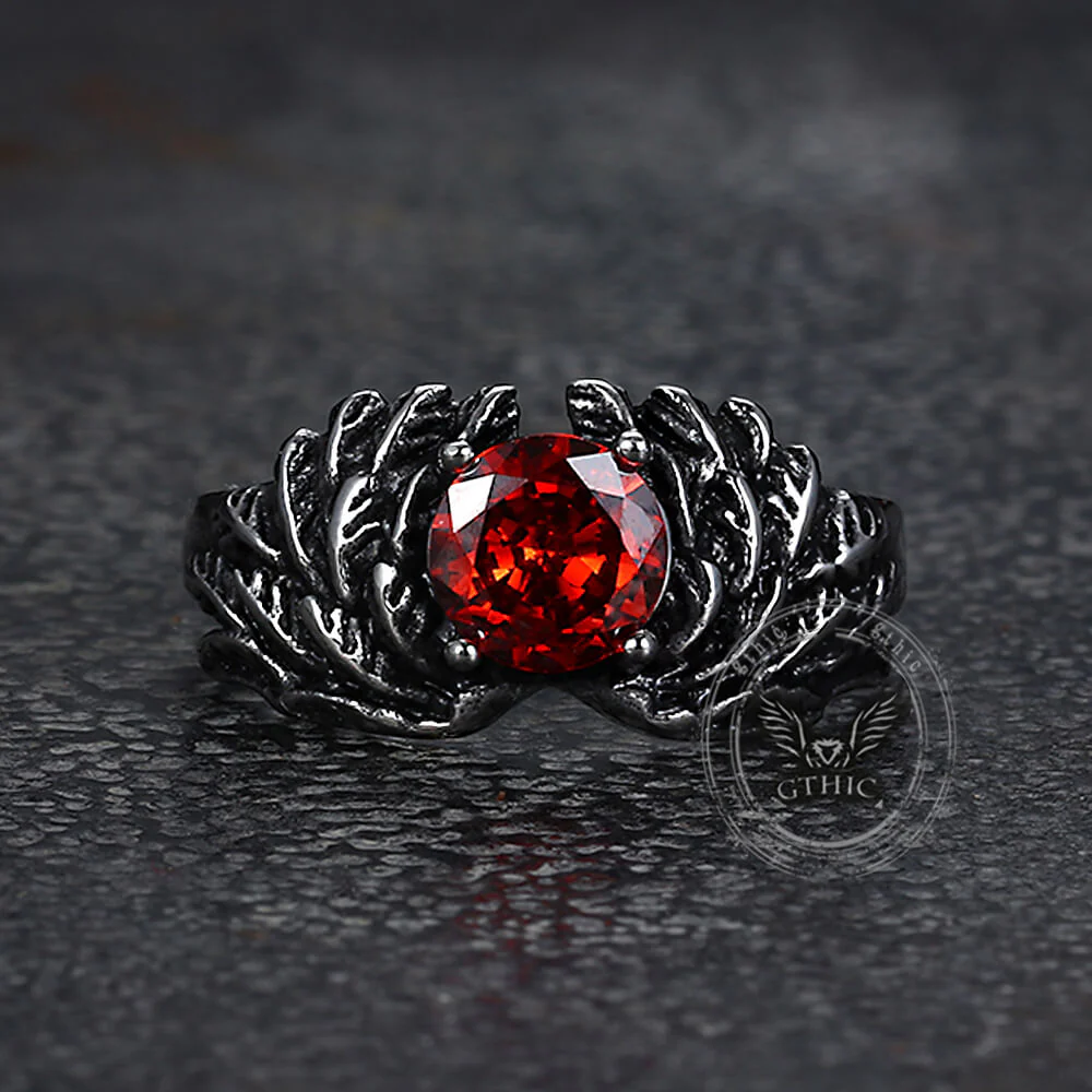 Vintage Gem-Set Wing Design Stainless Steel Ring