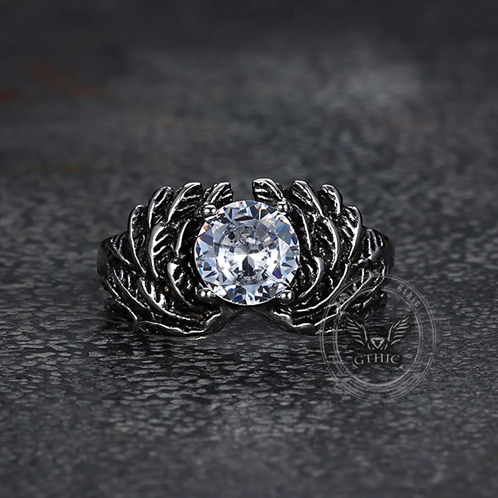 Vintage Gem-Set Wing Design Stainless Steel Ring
