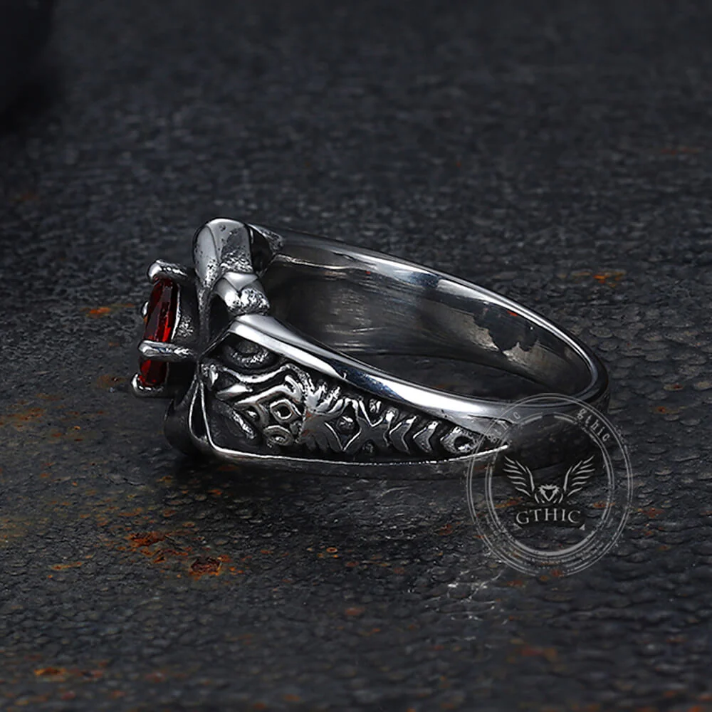 Vintage Gem-Set Wing Design Stainless Steel Ring