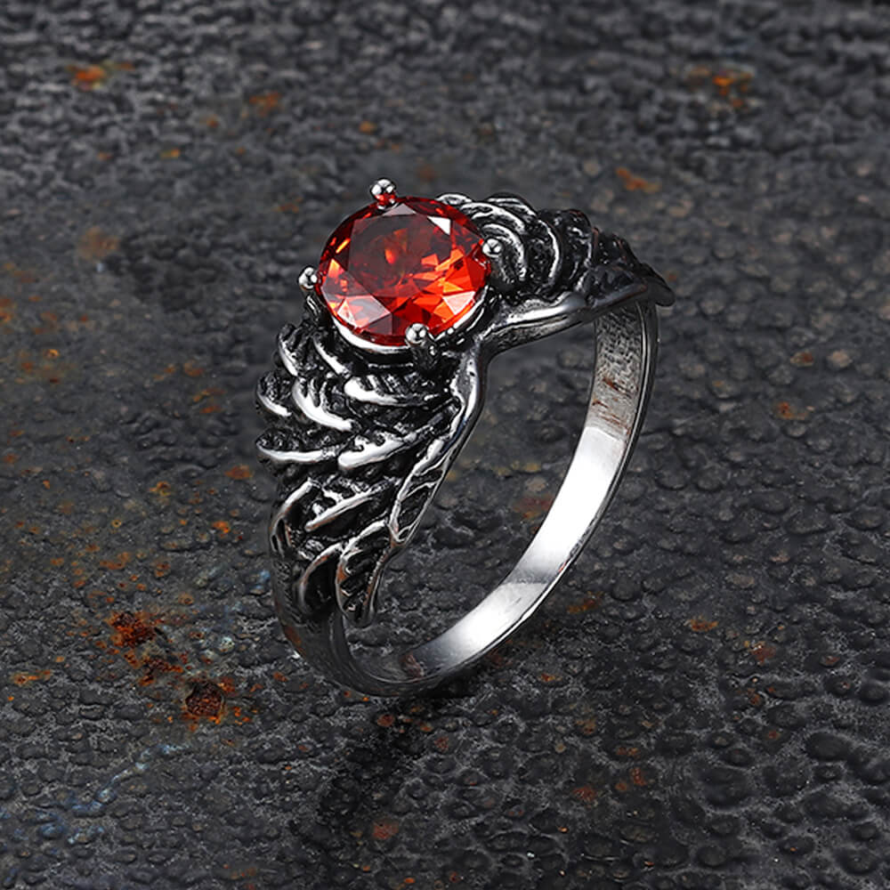 Vintage Gem-Set Wing Design Stainless Steel Ring